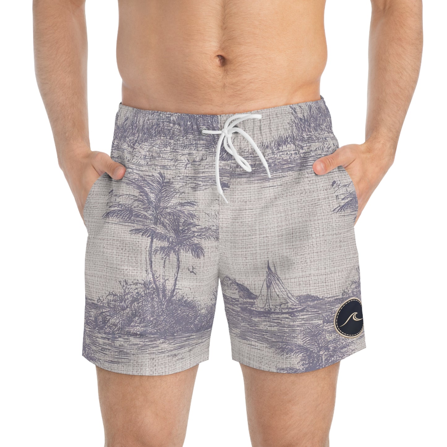 Surfache Vintage Palm Beach Swim Trunks — Coastal Print Swim Shorts
