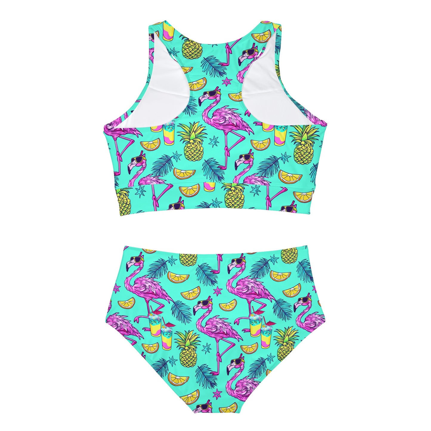 Flamingo Party Surface Beach Volleyball Club Neon Palm Sporty Bikini Set