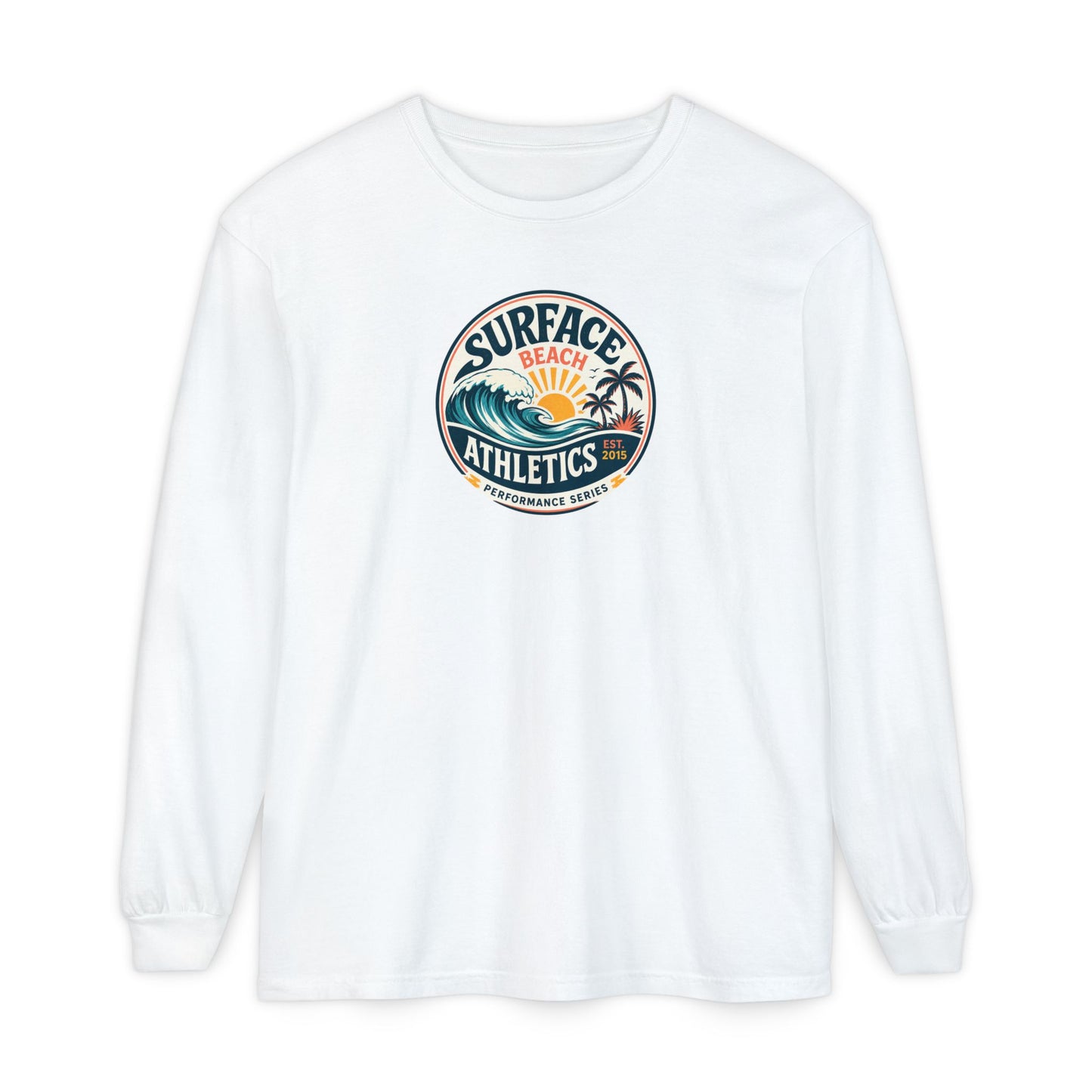 Surface Beach Athletics Long Sleeve Tee — Surf Waves Sunset Graphic