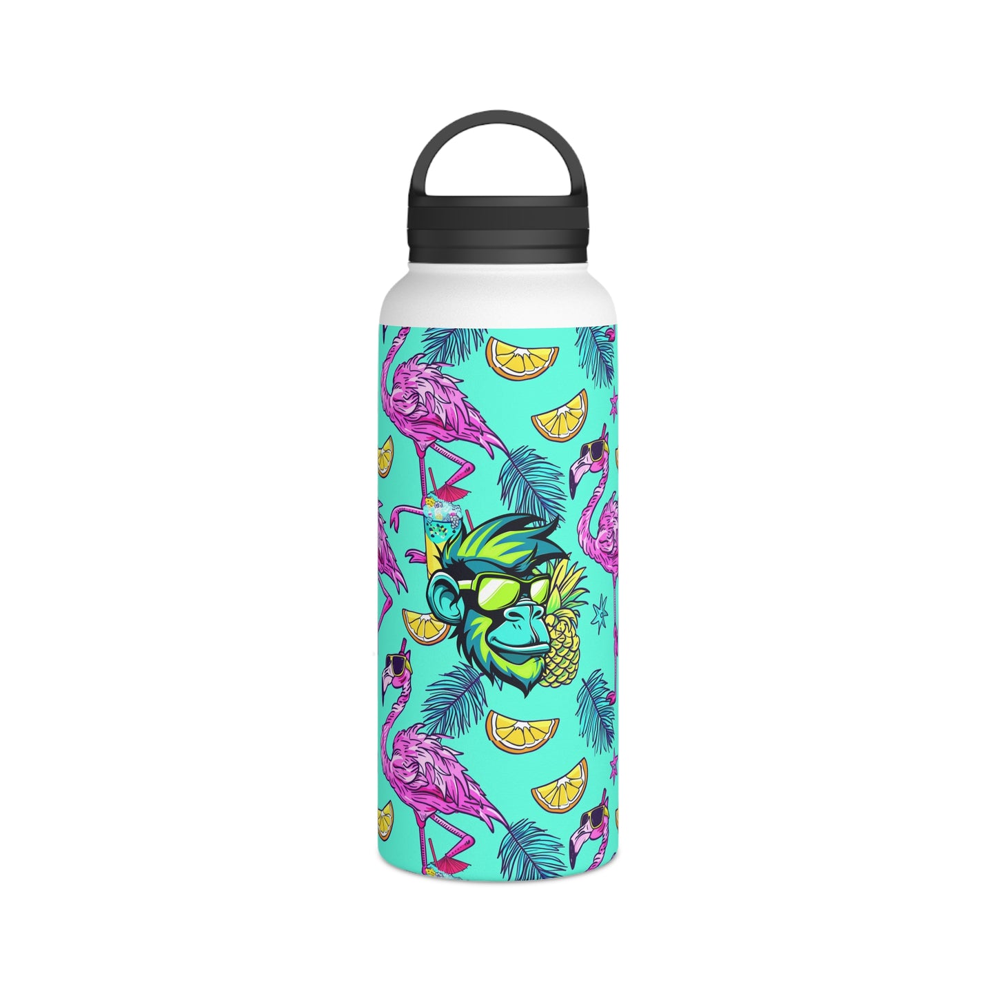 Flamingo Party Mascot Surface Beach Volleyball Club Stainless Steel Water Bottle, Handle Lid