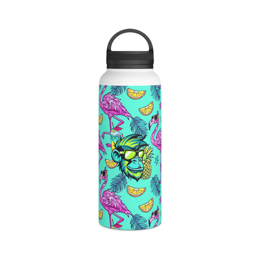 Flamingo Party Mascot Surface Beach Volleyball Club Stainless Steel Water Bottle, Handle Lid