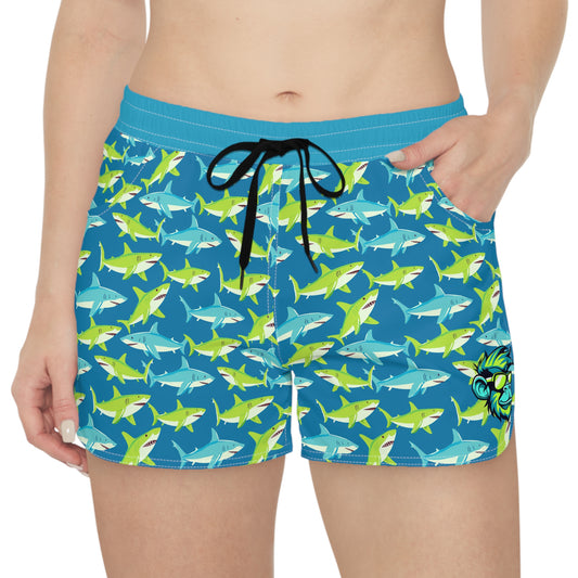 Sharky Mascot Surface Beach Volleyball Club Floral Logo Cover Up Women's Casual Shorts (AOP)