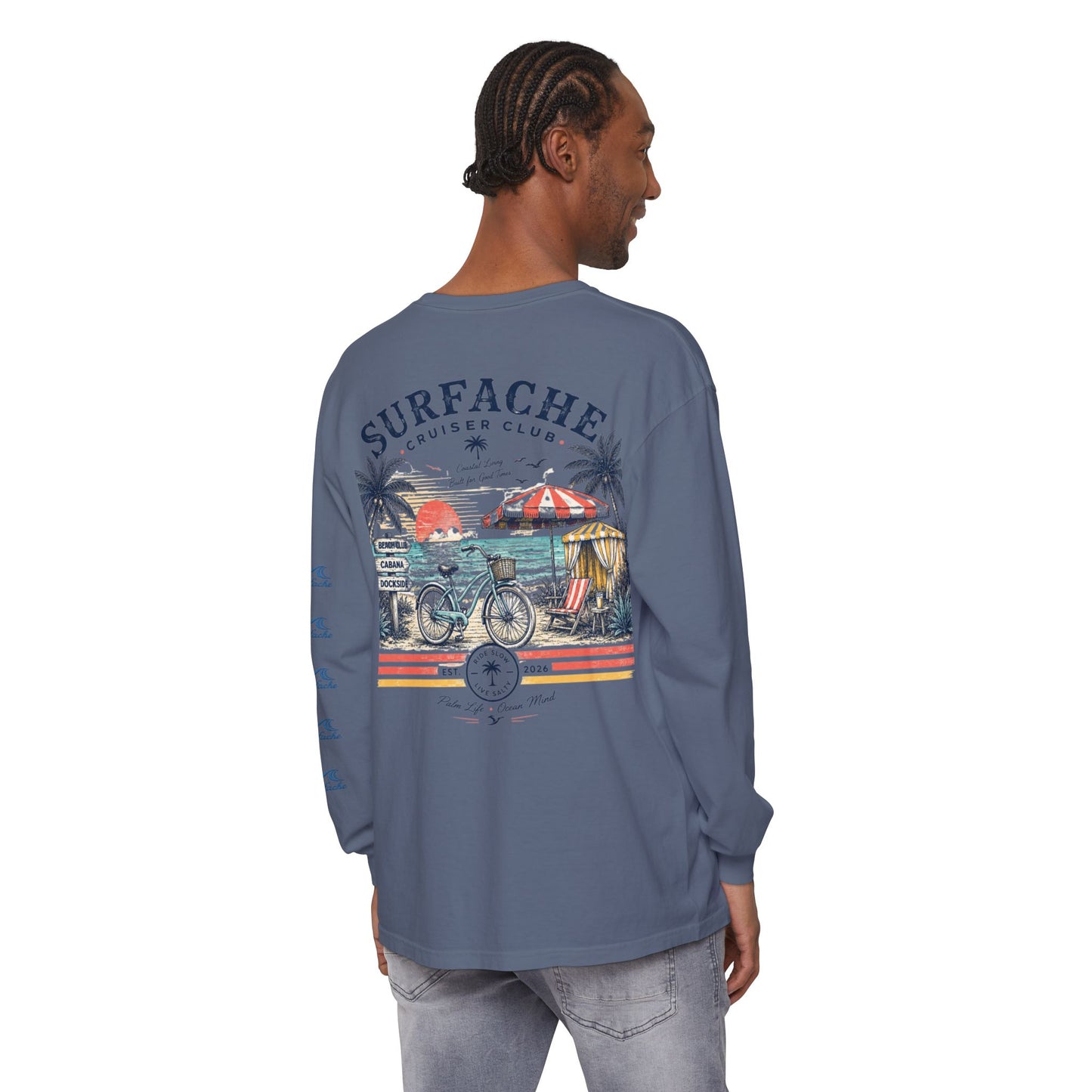 Surfache Cruiser Club Long Sleeve T-Shirt — Bike & Beach Graphic