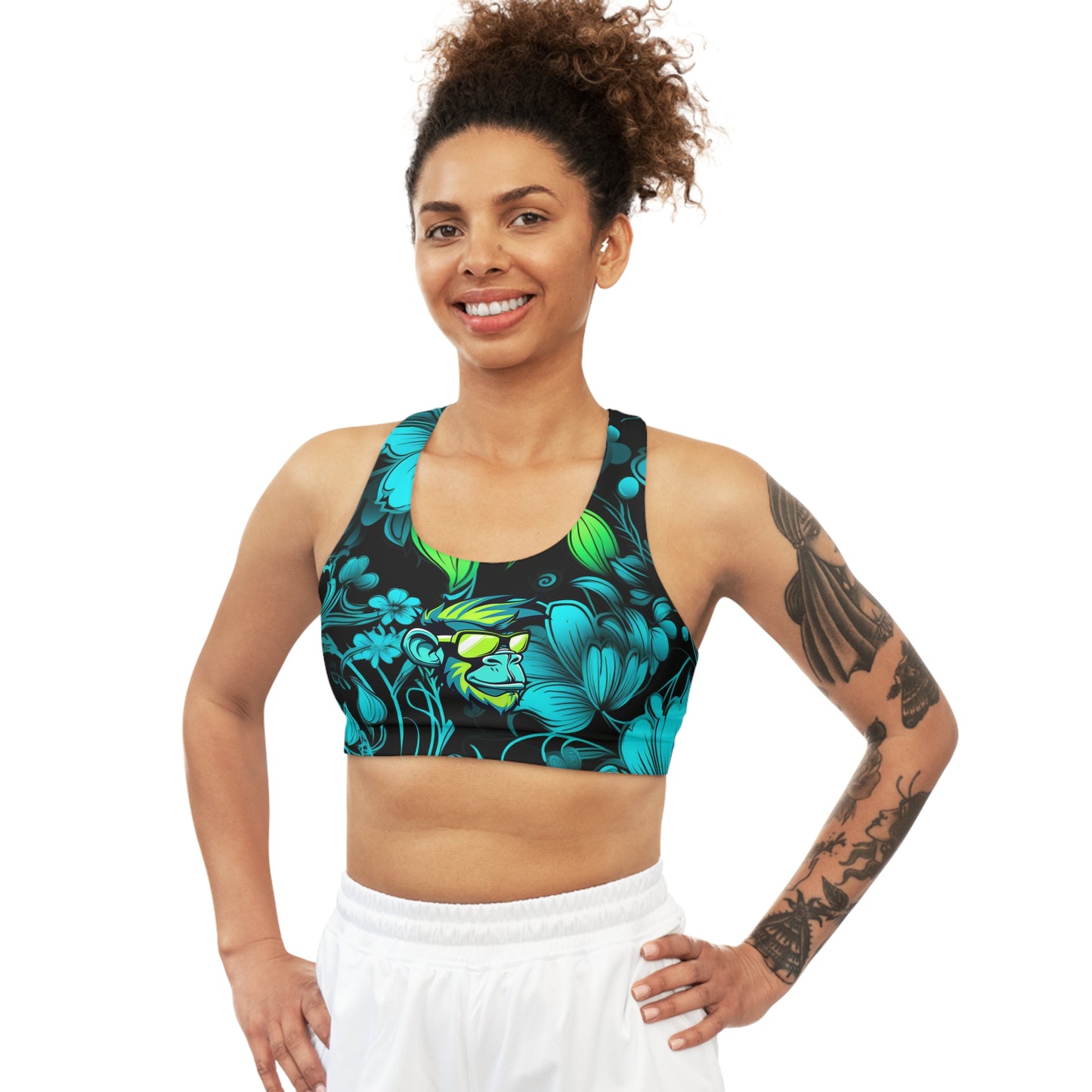 Mascot Surface Beach Volleyball Club Floral Logo Seamless Sports Bra (AOP)