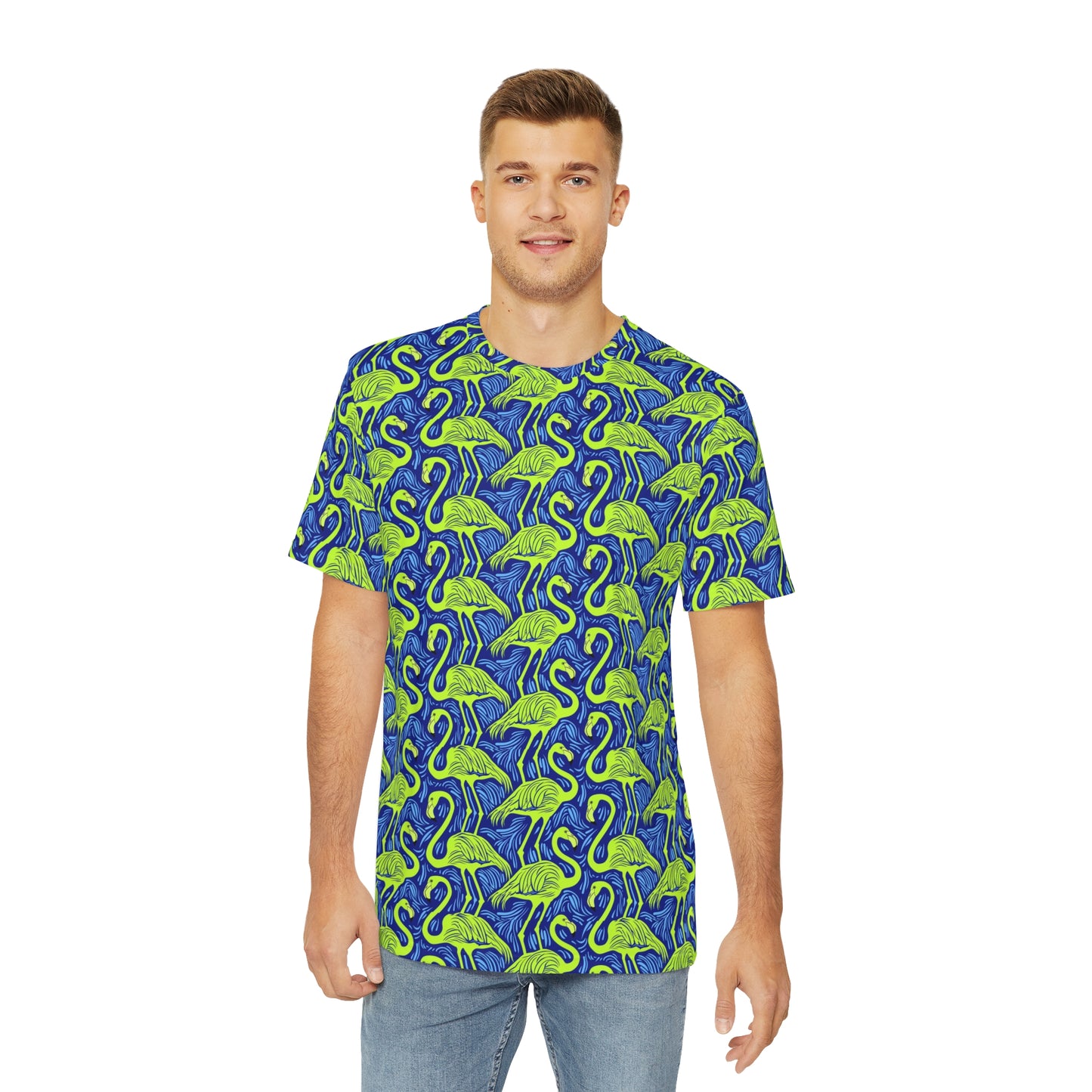 Flamingo Party Mascot Surface Beach Volleyball Club Men's Polyester Tee (AOP)