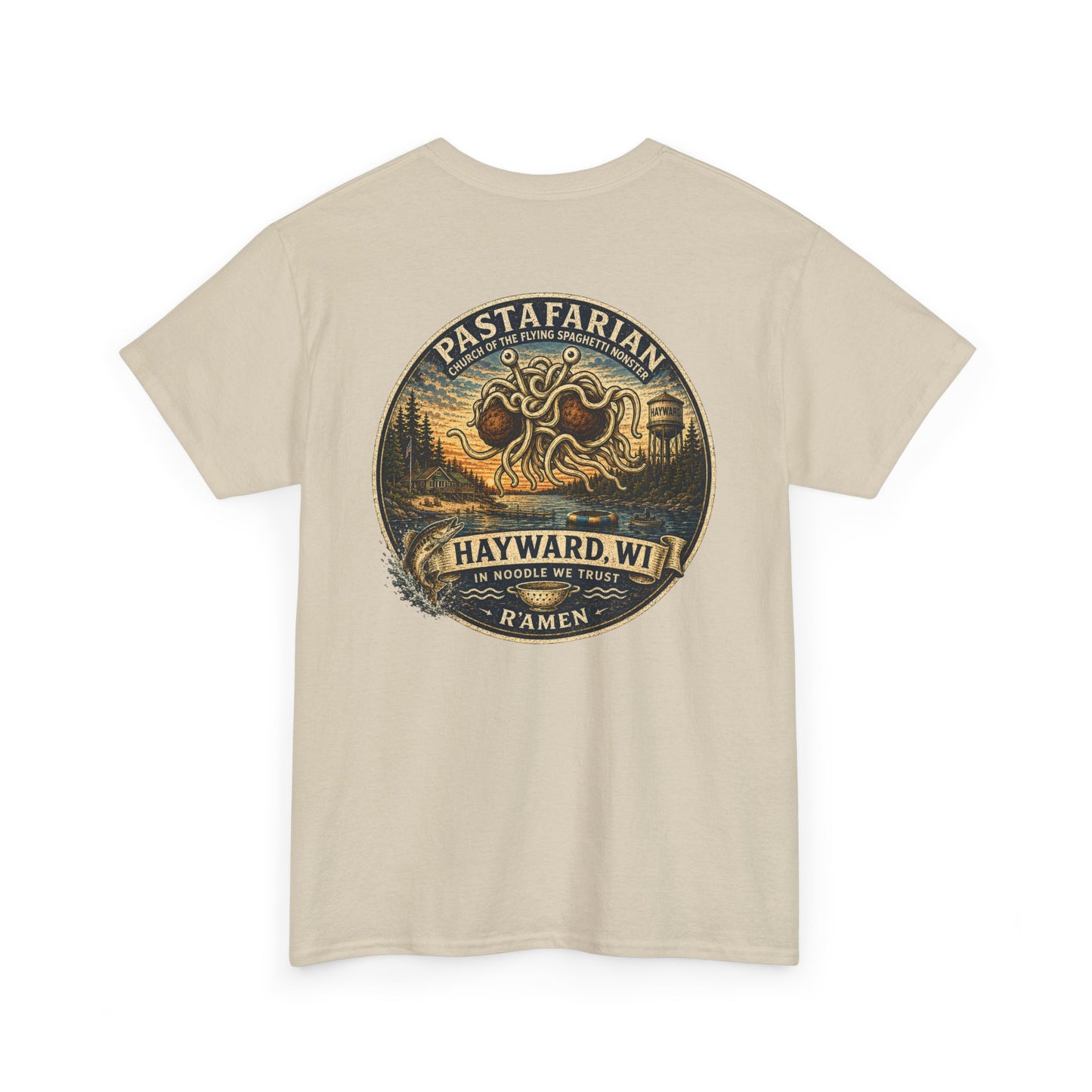 Whiplash Pastafarian T-Shirt — Vintage Hayward, WI Ramen Graphic Tee