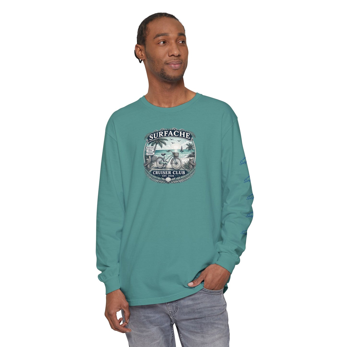 Surfache Cruiser Club Long Sleeve T-Shirt — Bike & Beach Graphic