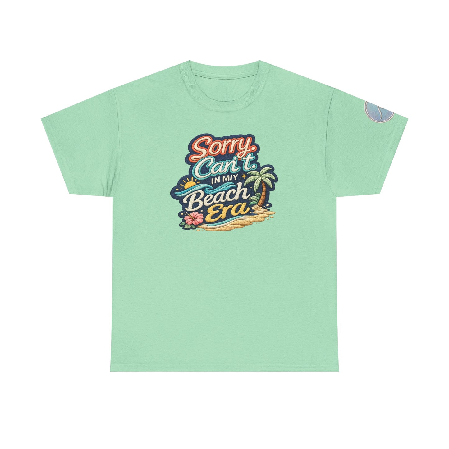 Sorry Can't, In My Beach Era — Retro Tropical Palm Beach Vacation T‑Shirt