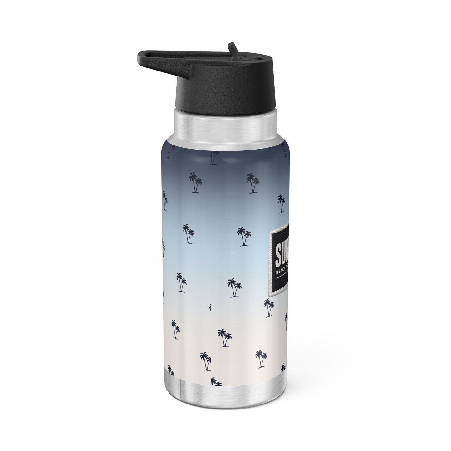 Surfside Palm 32oz Tumbler - Ombre Blue Beach Water Bottle with 'SURFACE' Logo