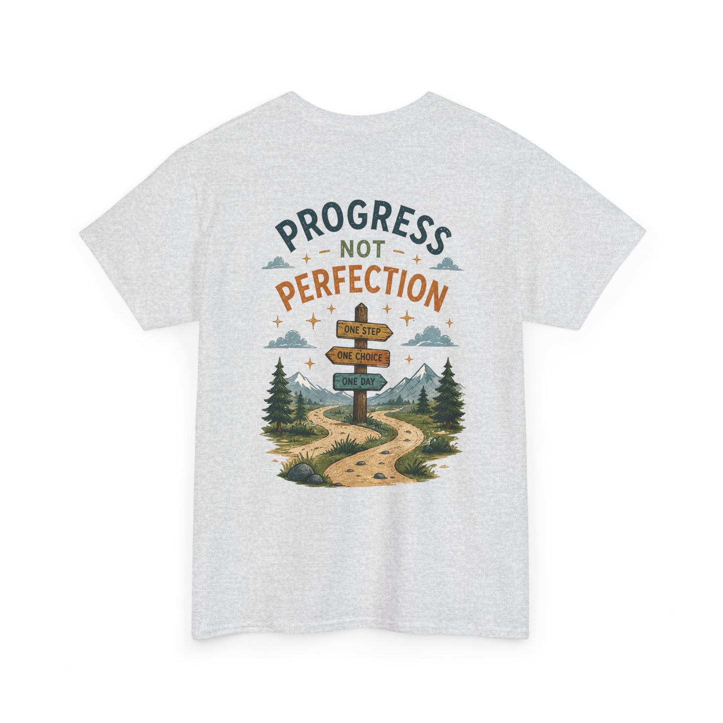 Progress Not Perfection Graphic Tee — Motivational Hiking Signback T‑Shirt