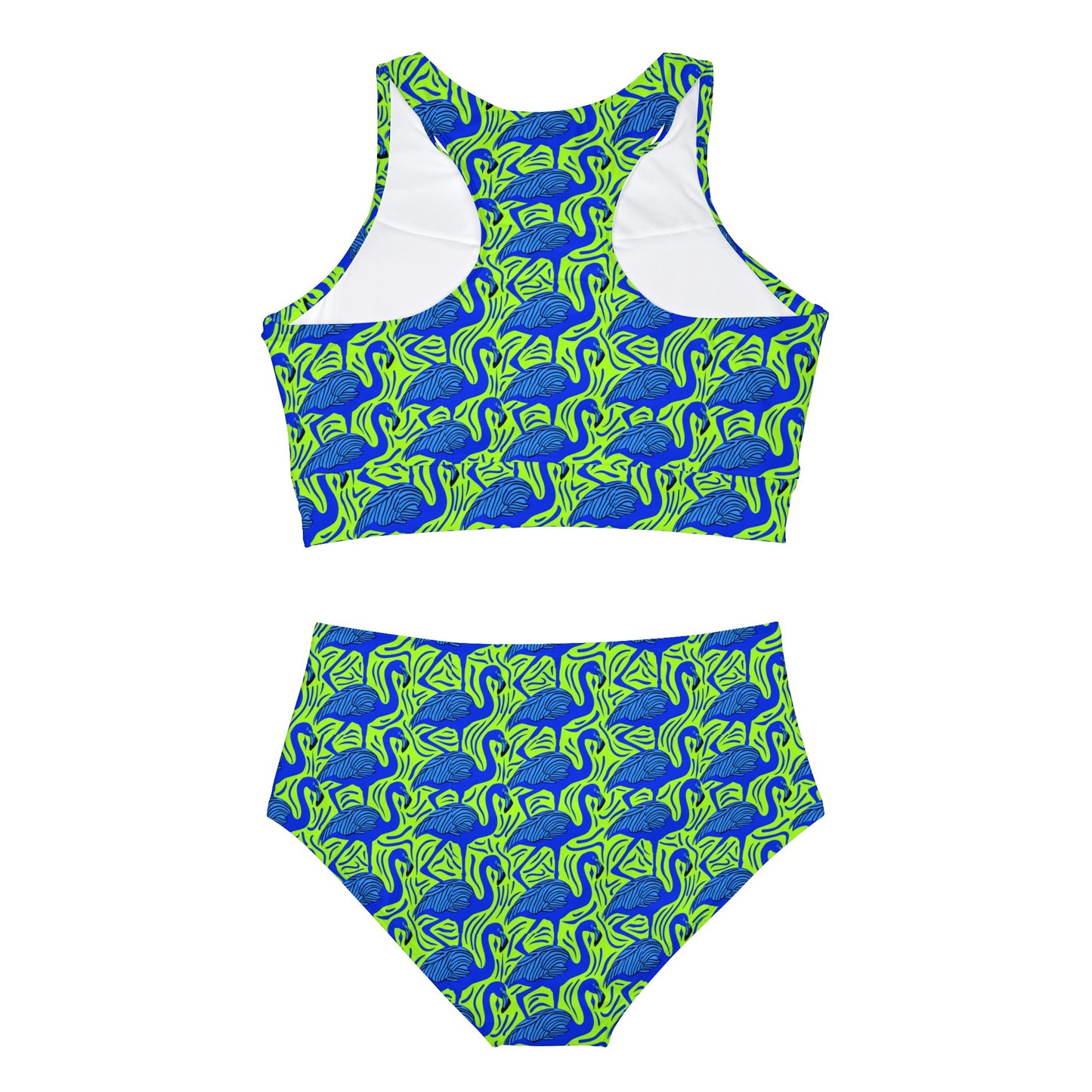 Flamingo Party Surface Beach Volleyball Club Neon Palm Sporty Bikini Set