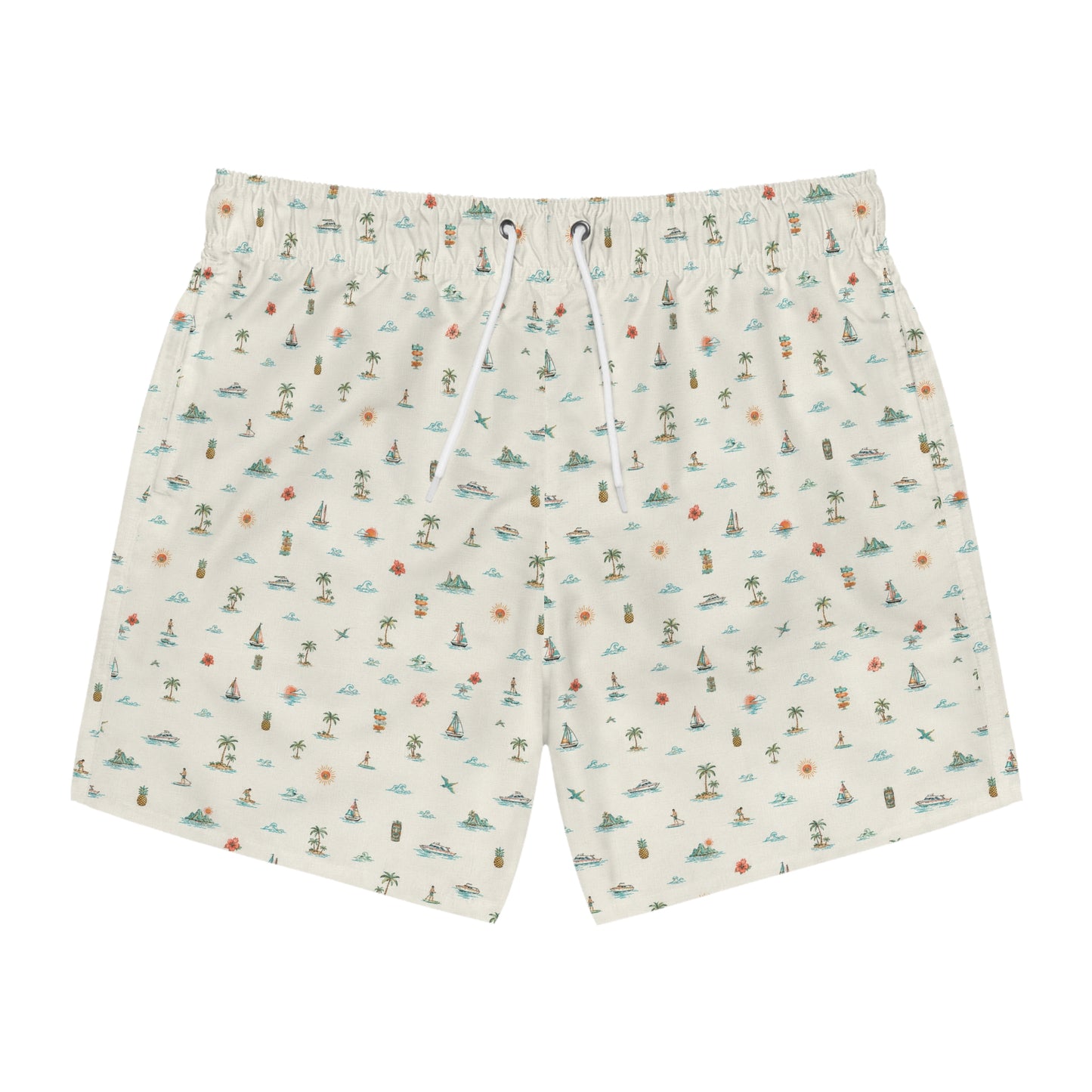 Beach Pattern Swim Trunks – Minimal Coastal Print AOP