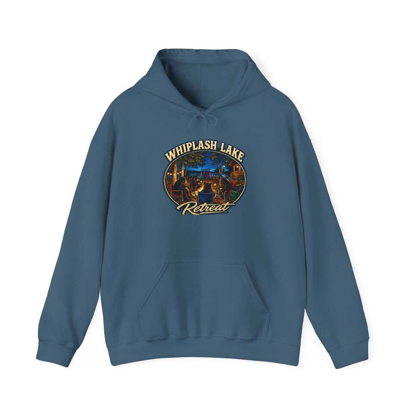 Whiplash Lake Retreat Hoodie — Vintage Cabin Lake Camp Pullover