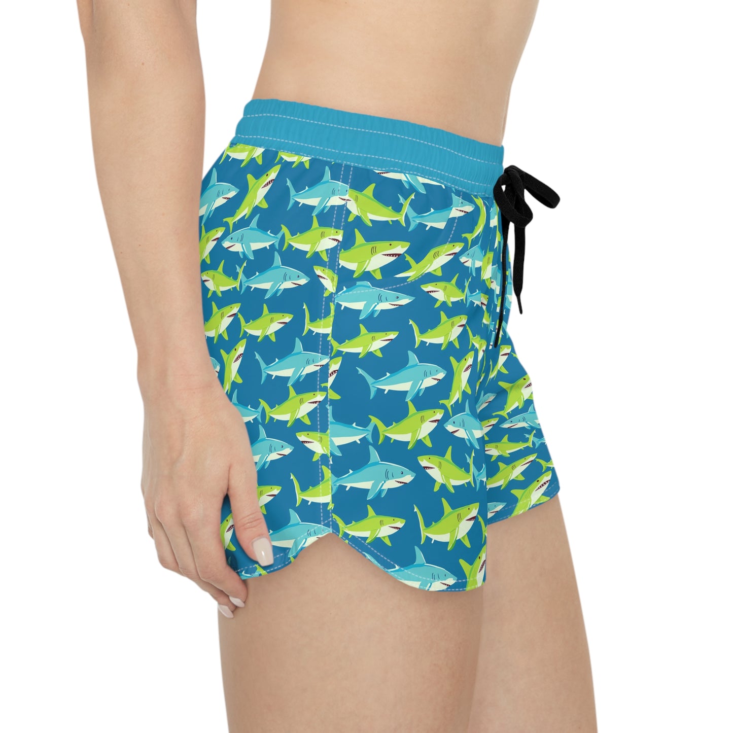 Sharky Mascot Surface Beach Volleyball Club Floral Logo Cover Up Women's Casual Shorts (AOP)