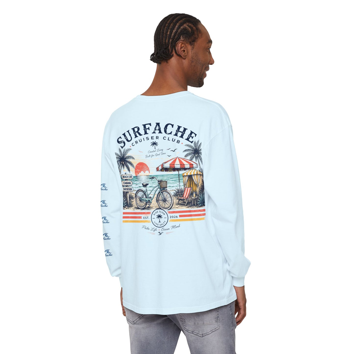 Surfache Cruiser Club Long Sleeve T-Shirt — Bike & Beach Graphic