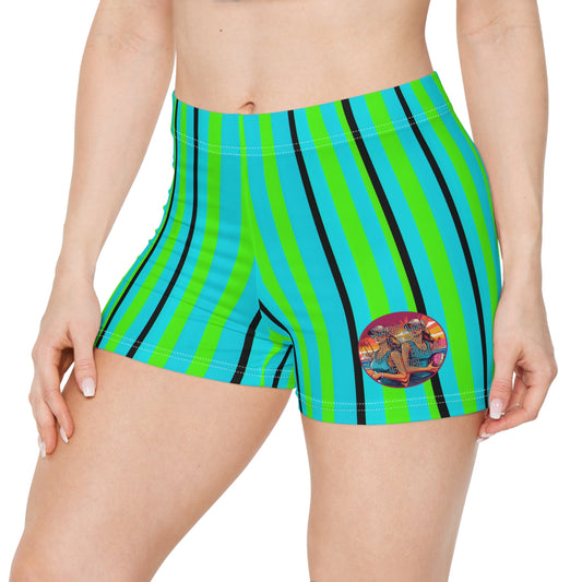 Surface Beach Volleyball Club Striped Athletic Spandex Workout Yoga Women's Shorts (AOP)