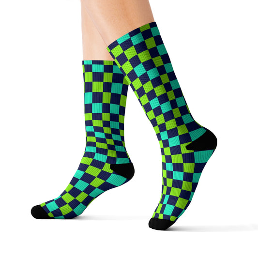 Moda Urbano Checkered Breatheable Moisture Wicking Performance Printed Fashion Sublimation Socks