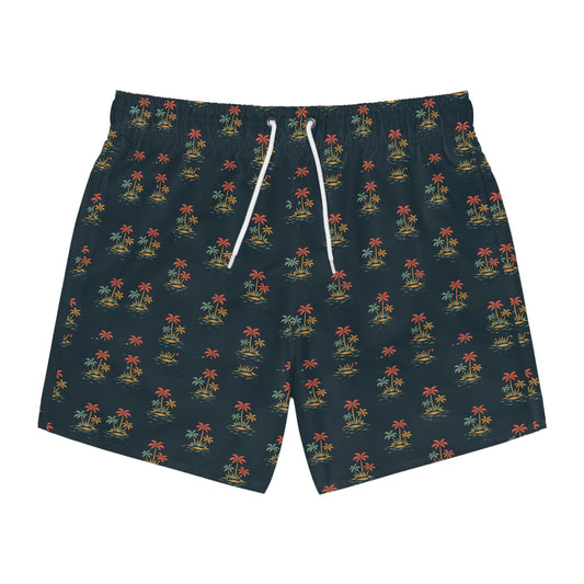 Tropical Palm Swim Trunks — Vintage Floral All-Over Print