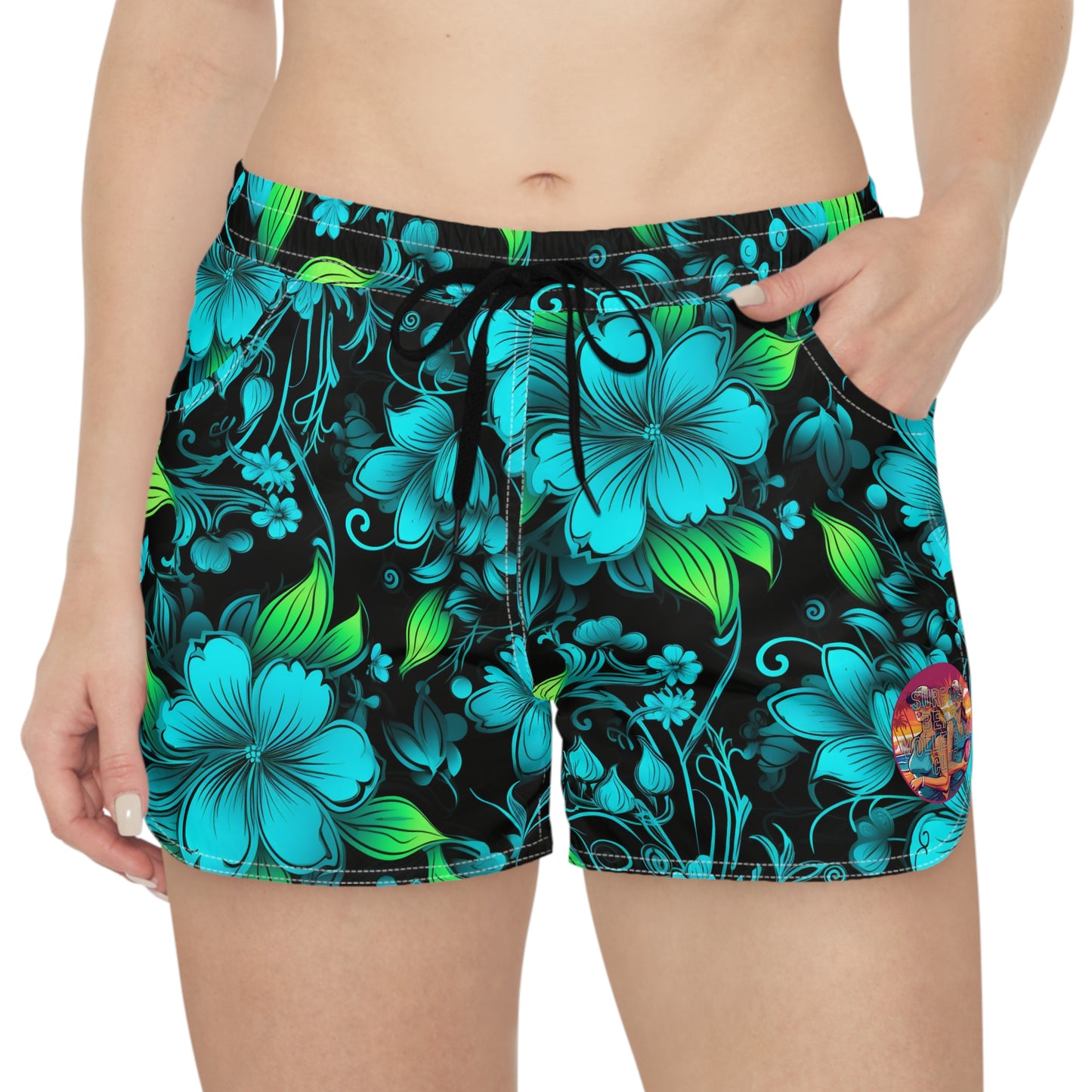 Surface Beach Volleyball Club Floral Logo Cover Up Women's Casual Shorts (AOP)