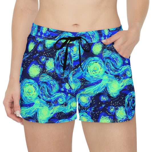Starry Night Surface Beach Volleyball Club Cover Up Women's Casual Shorts (AOP)