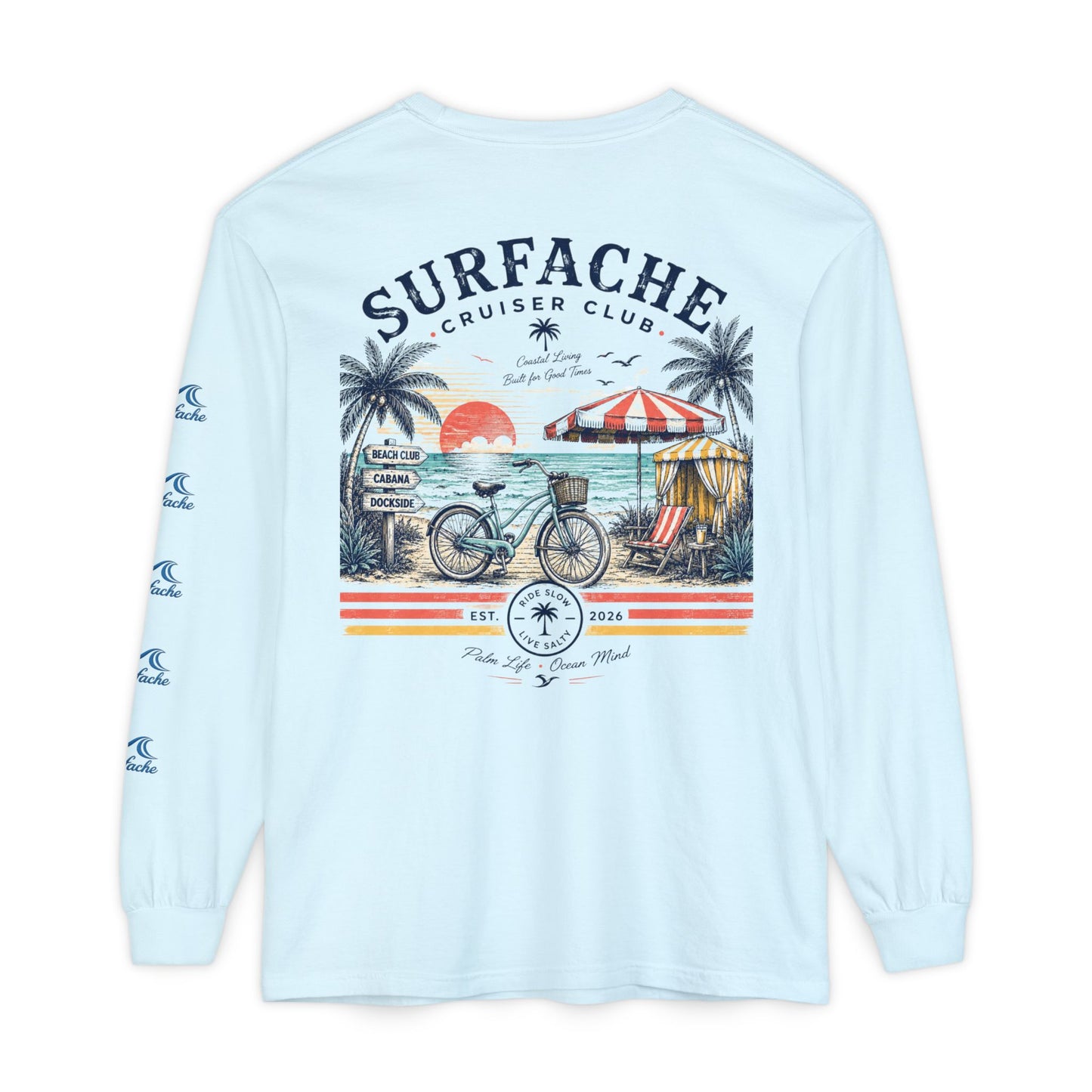 Surfache Cruiser Club Long Sleeve T-Shirt — Bike & Beach Graphic