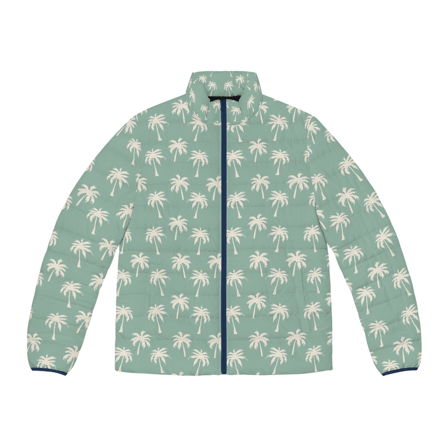 Palm Pattern Puffer Jacket — Green Tropical Print Men’s Puffer