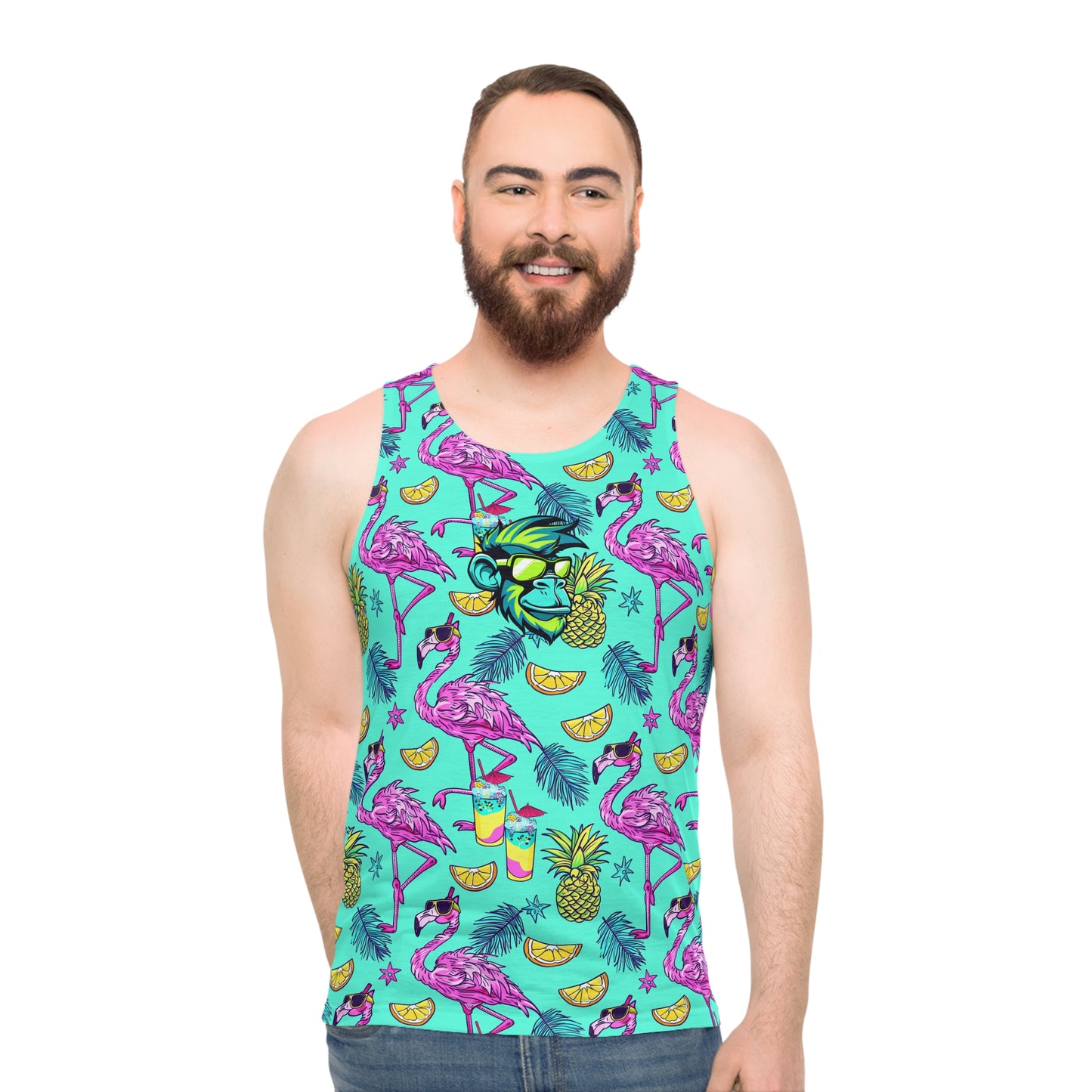 Flamingo Party Mascot Surface Beach Volleyball Club Unisex Tank Top (AOP)