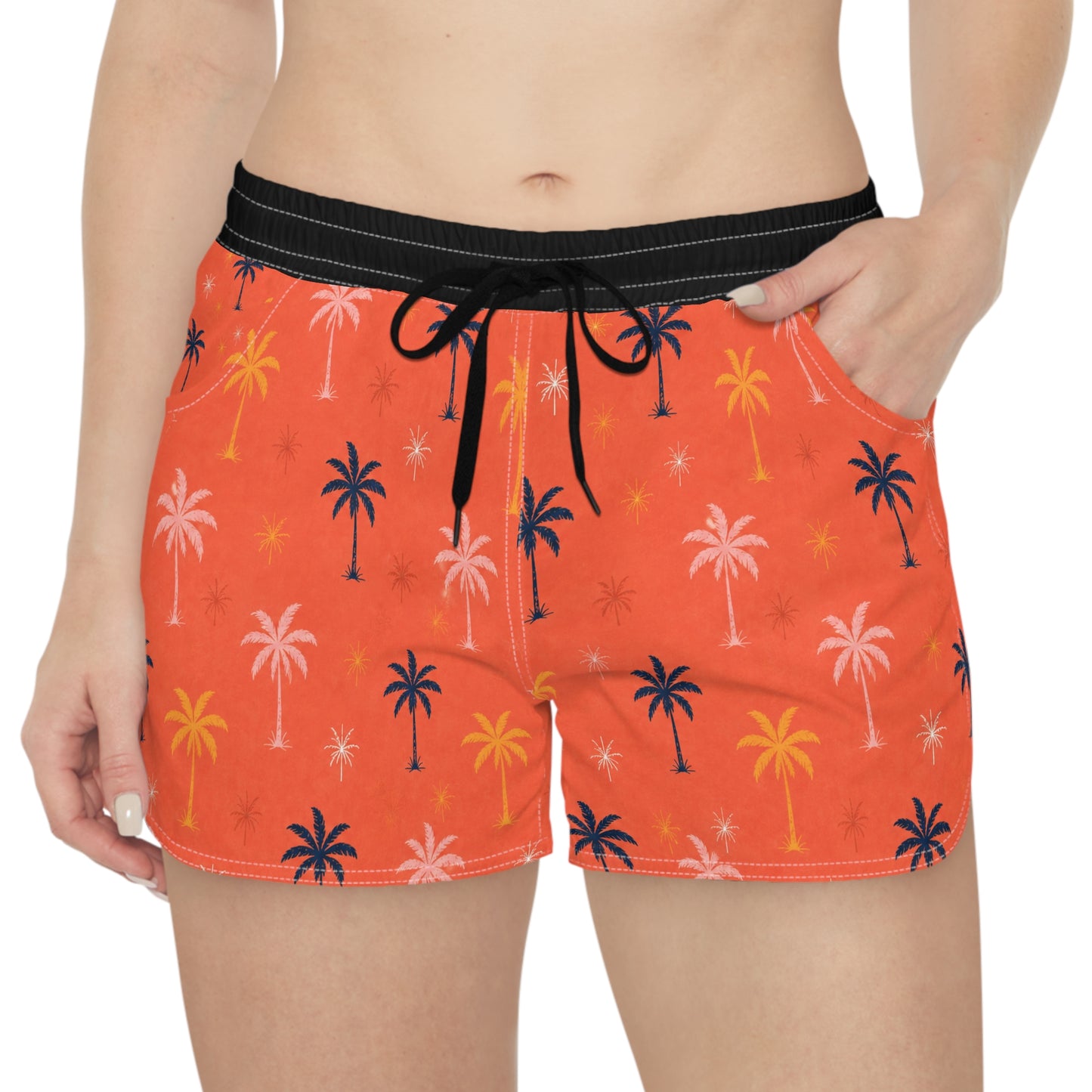Palm Print Beach Shorts — Women's Casual Summer Lounge Shorts