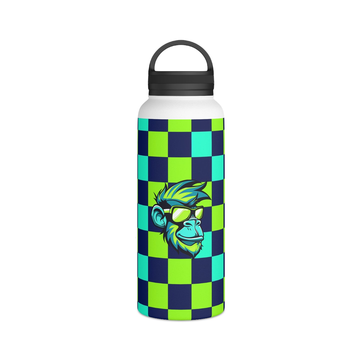 Shades Mascot Checkered Surface Beach Volleyball Club Stainless Steel Water Bottle, Handle Lid