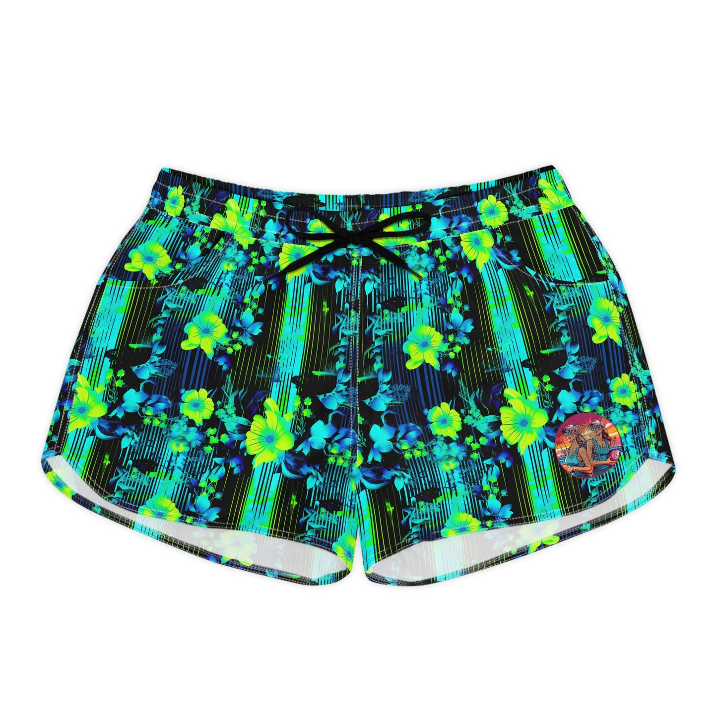 Surface Beach Volleyball Club Floral Striped Logo Cover Up Women's Casual Shorts (AOP)