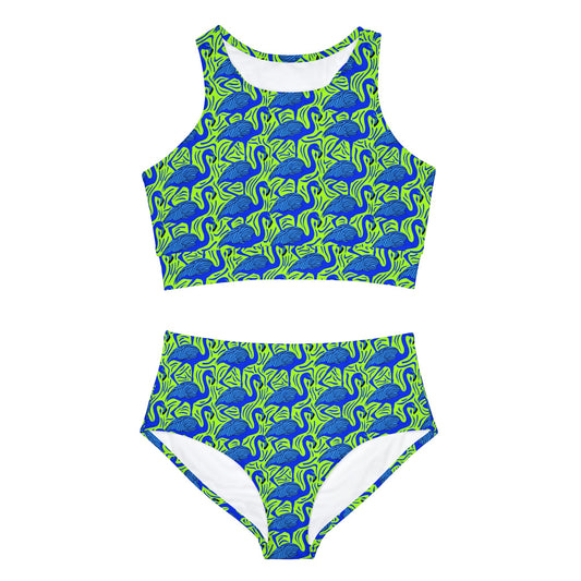 Flamingo Party Surface Beach Volleyball Club Neon Palm Sporty Bikini Set