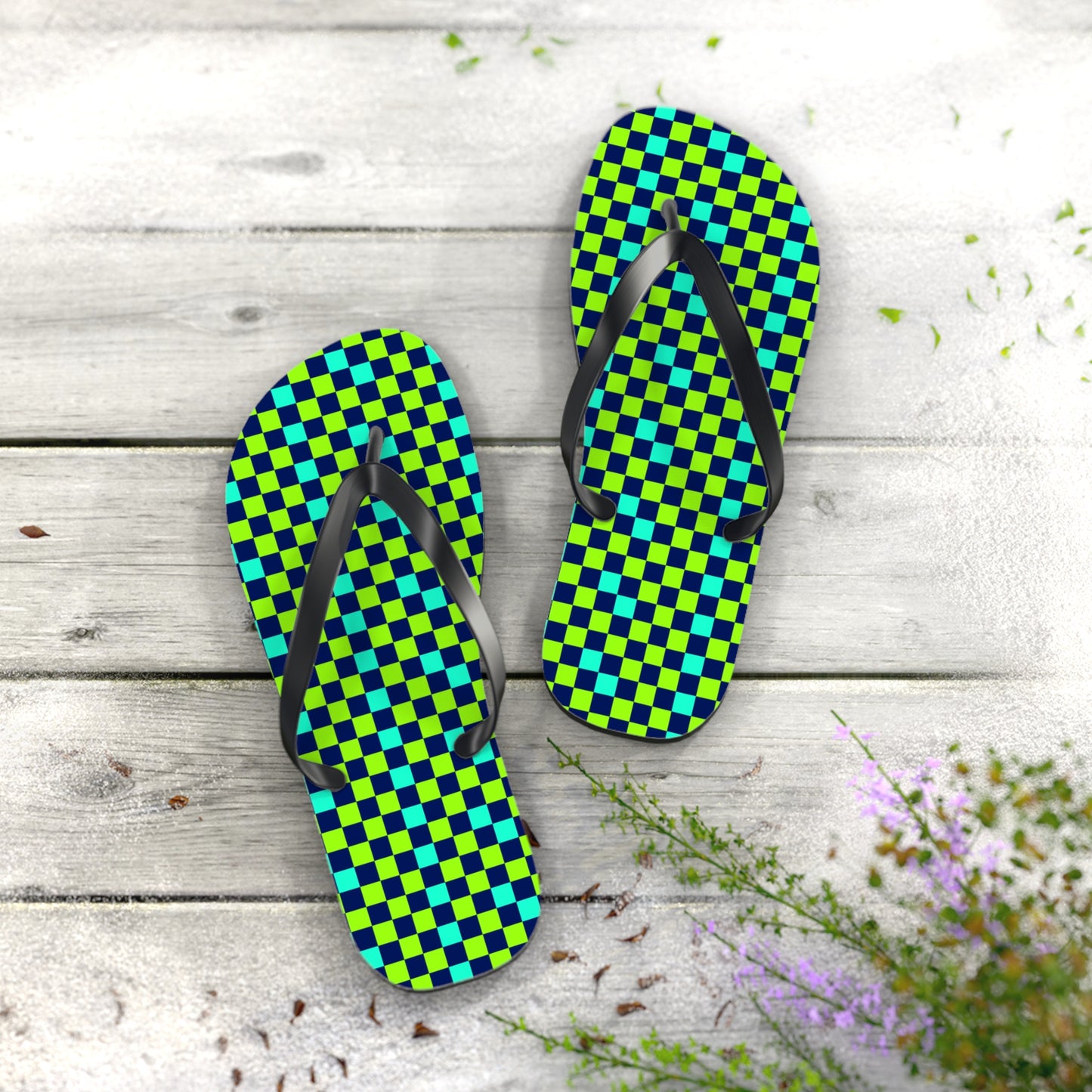 Checkerboard Surface Beach Volleyball Club Designer Flip Flops