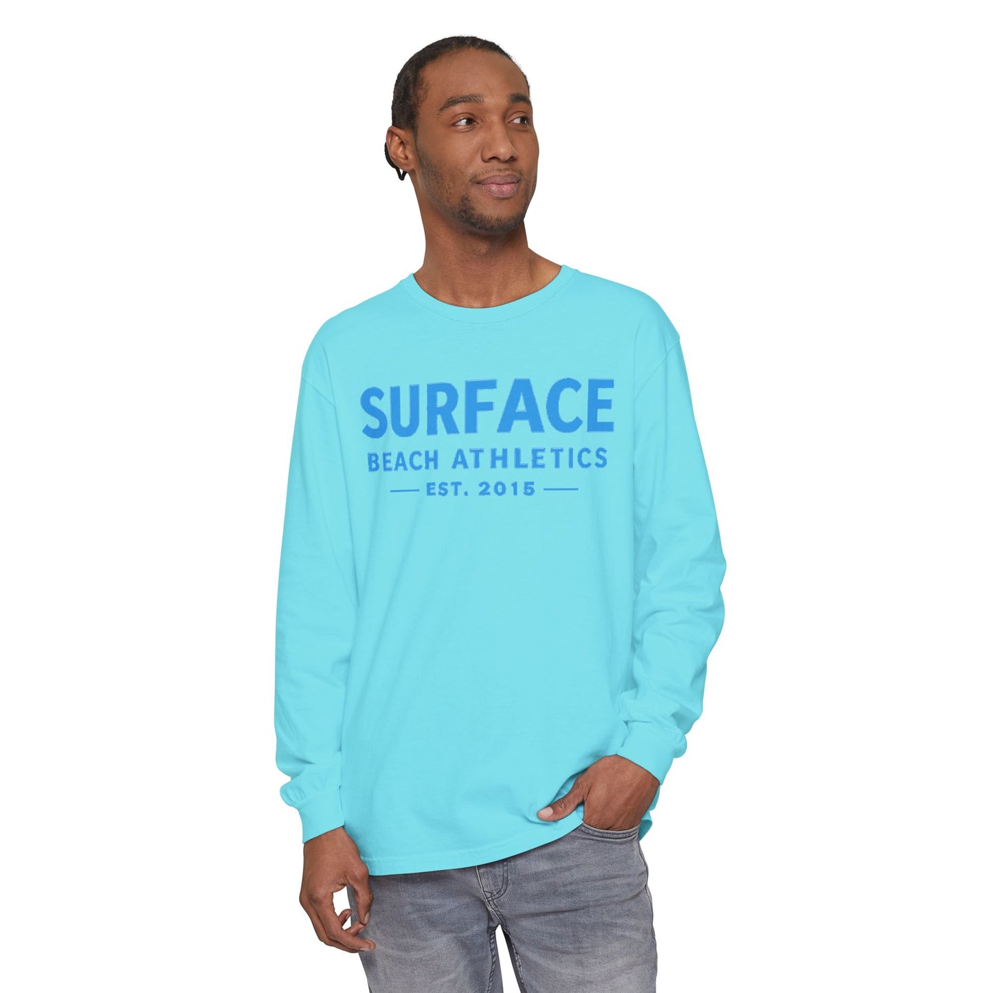 Surface Beach Athletics Long Sleeve Tee — "SURFACE" Graphic Beach Shirt