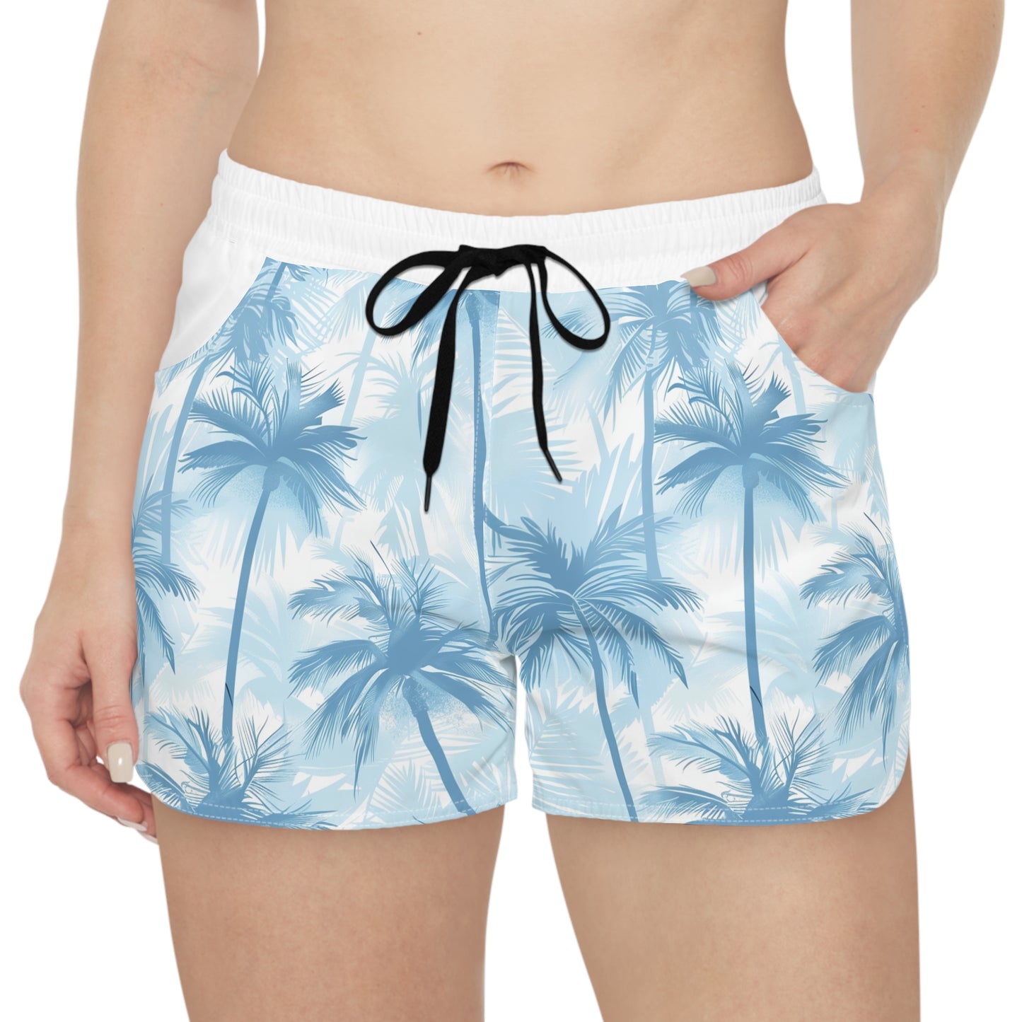 Tropical Palm Beach Shorts — Women's Light Blue Summer Lounge Shorts