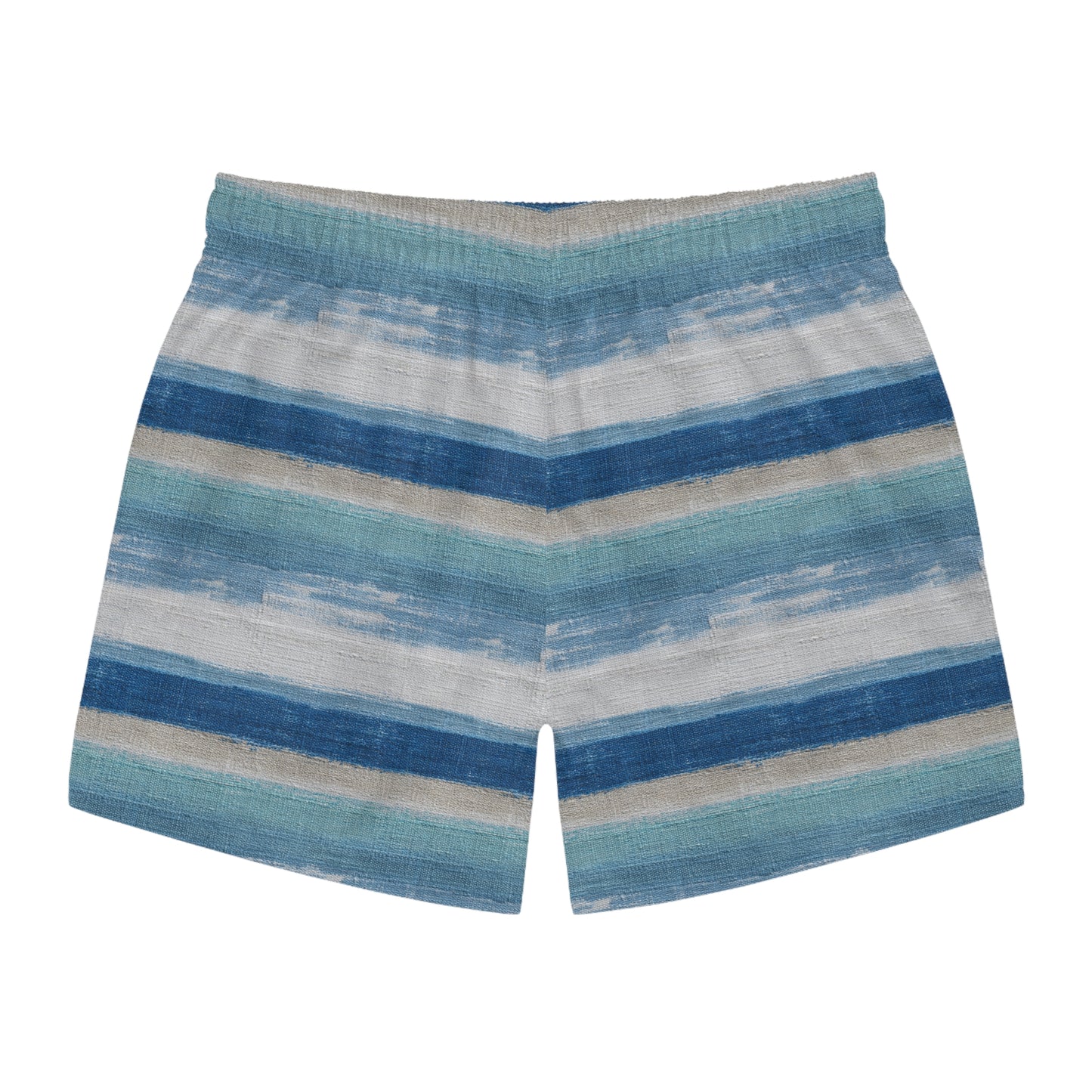 Surfache Harbor Blue Striped Swim Short— Casual Surf Logo Beach Shorts