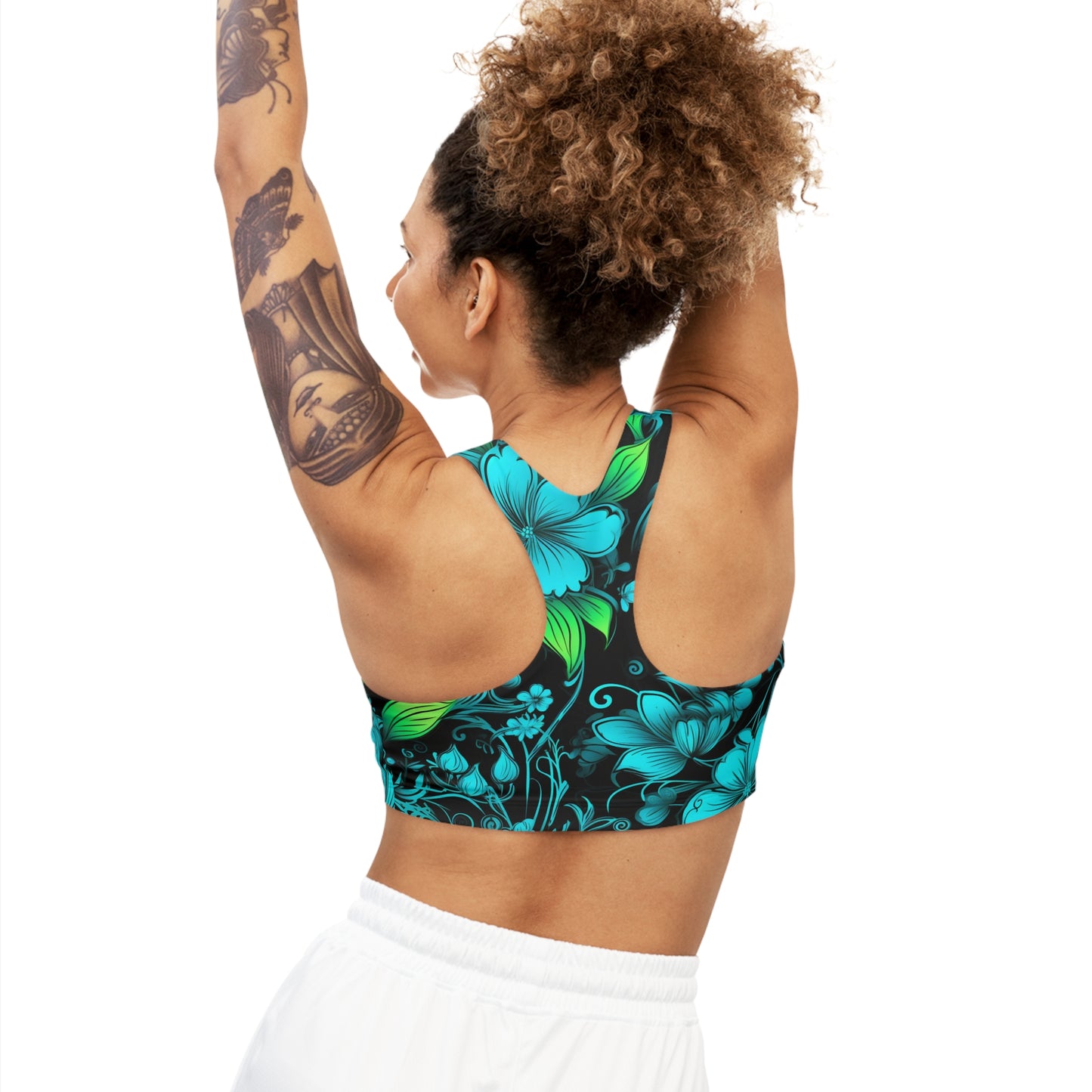 Mascot Surface Beach Volleyball Club Floral Logo Seamless Sports Bra (AOP)