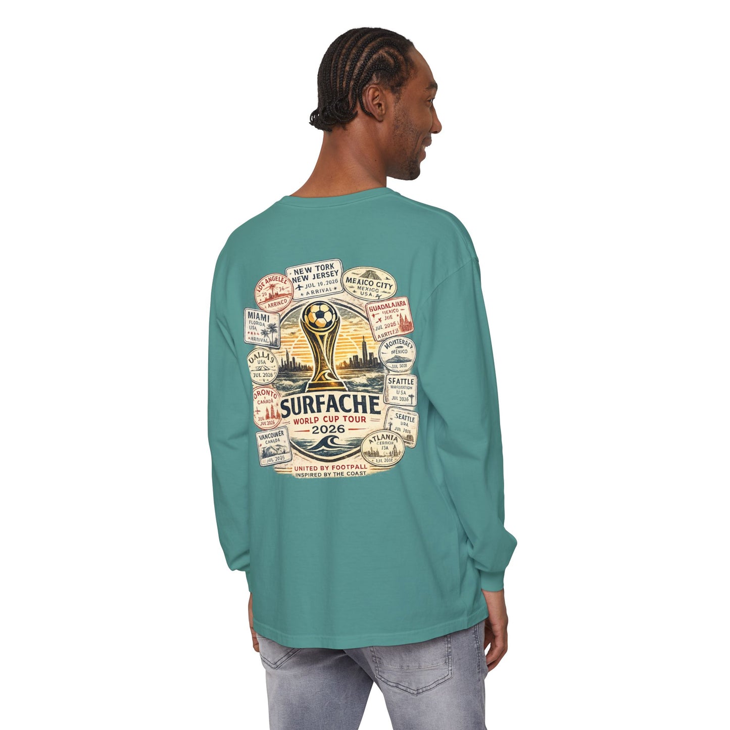 Surfache Passport Edition World Cup Tour Long Sleeve Tee — Soccer Travel Graphic