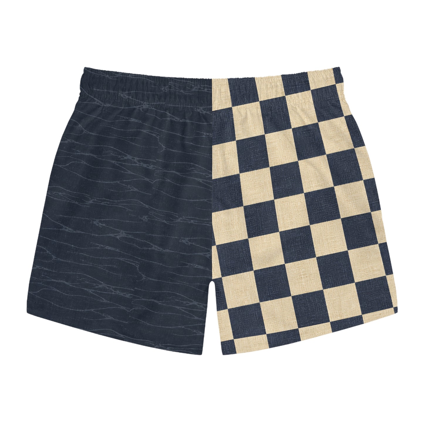 Surfache Club Checkerboard Split Swim Trunks — Retro Surf Logo Swim Shorts