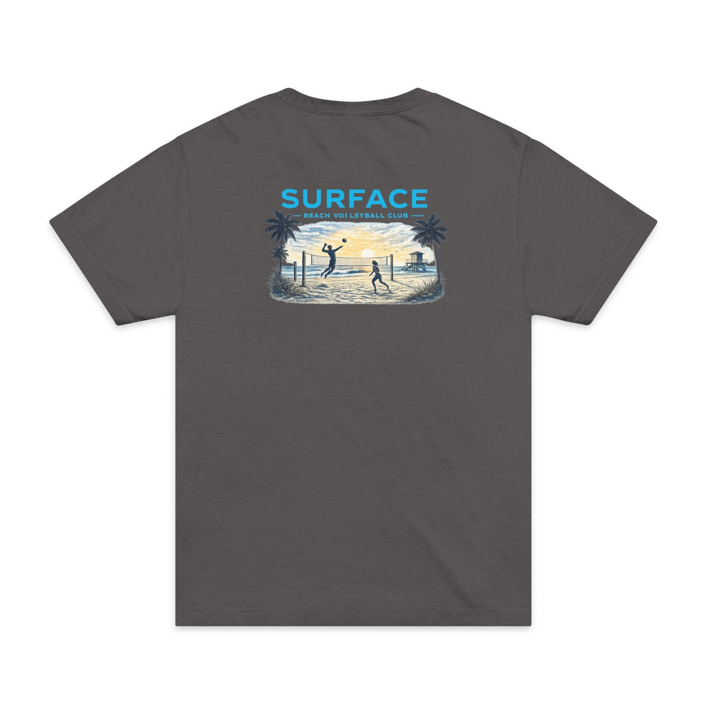 Surfaced Beach Graphic T‑Shirt — "SURFACE: Ocean & Lifestyle Co." Design