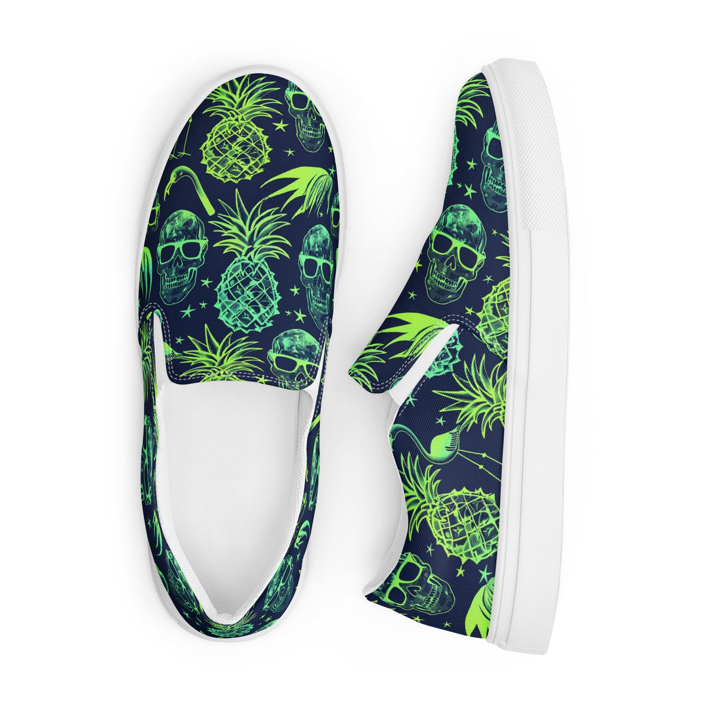 Pineapple Flamingo Skulls Men’s slip-on canvas shoes