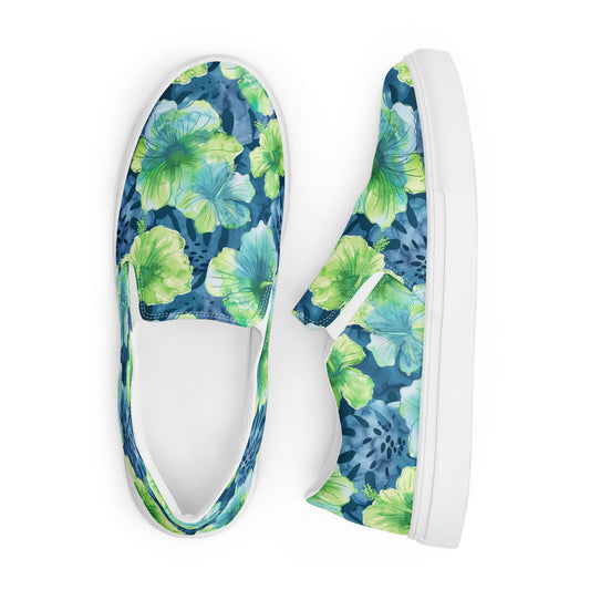 Tropical Watercolor Men’s slip-on canvas shoes