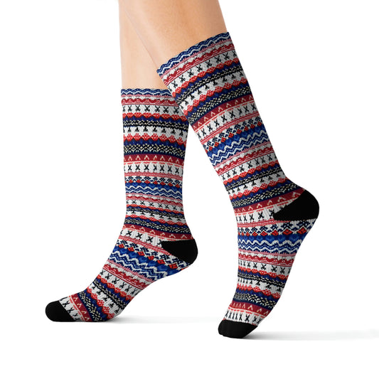 Chalet Collection Striped Breatheable Moisture Wicking Performance Printed Fashion Sublimation Socks